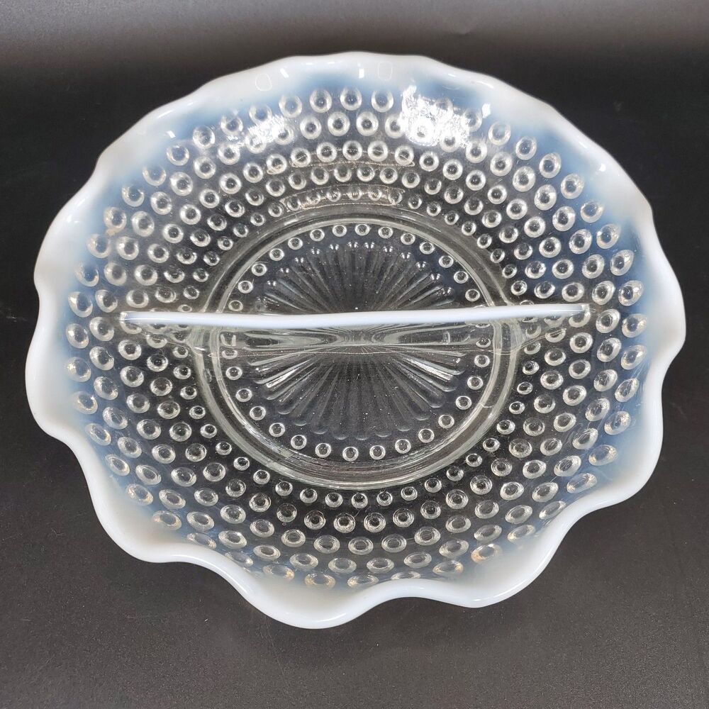 Anchor Hocking Moonstone Hobnail Depression Glass Divided Relish Dish 7.5"